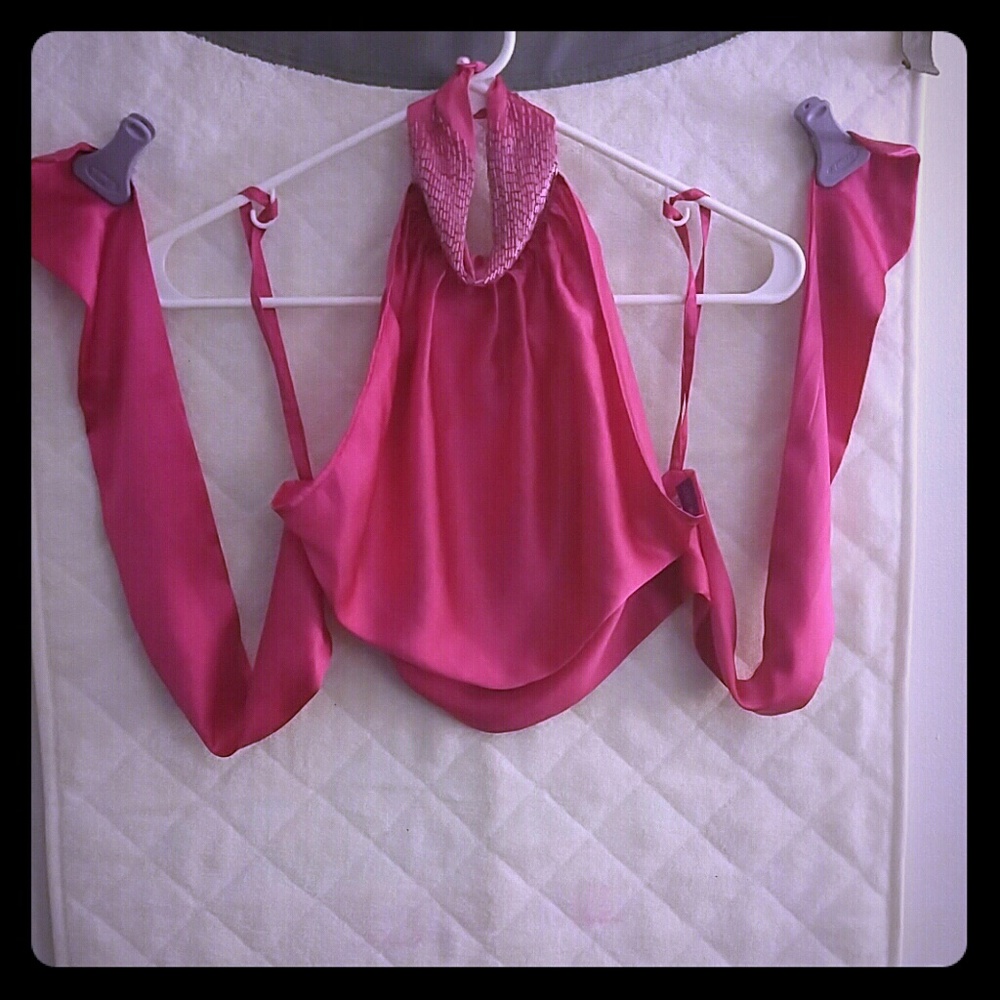 Therapy: Silk open back halter top - Hot Pink (S)